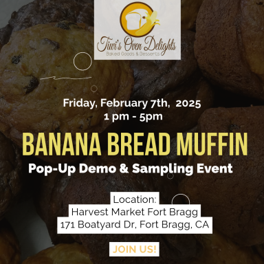 Promotional flyer for a banana bread muffin pop-up demo and sampling event.
